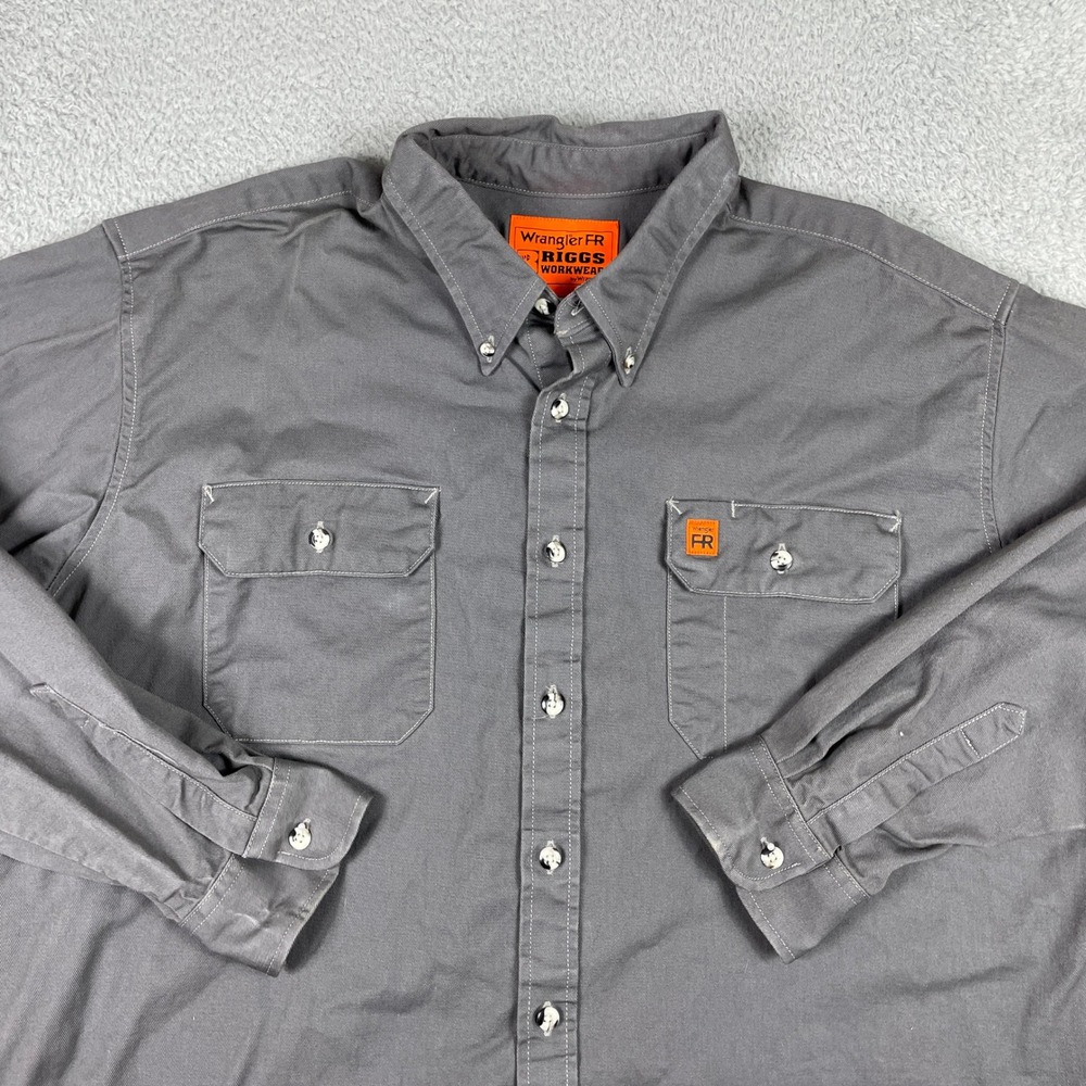 Wrangler Riggs Workwear FR Shirt Mens XL Grey Flame Resistant Long Sleeve Cotton - Picture 2 of 11